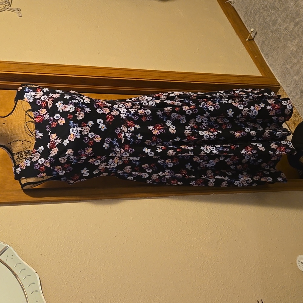 Hearts & Roses 50s Floral Sleeveless Swing Skater Dress Size 14